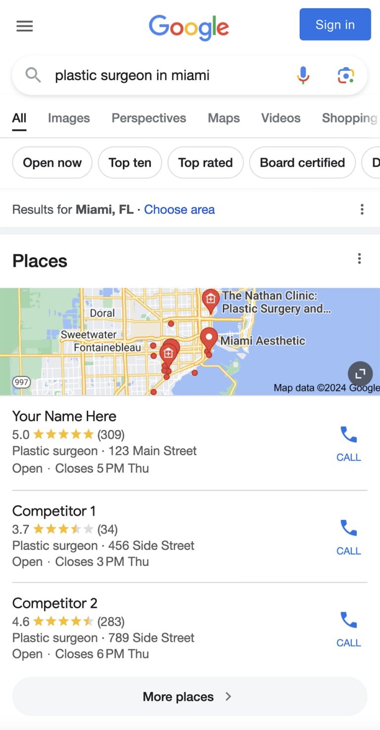 Local SEO Google Maps search results