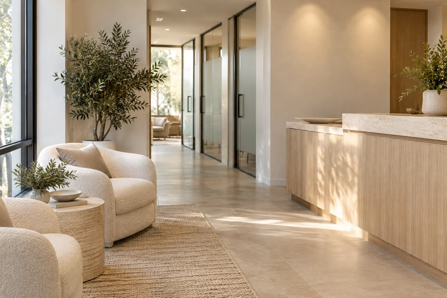 Calm, light-filled plastic surgery practice interior